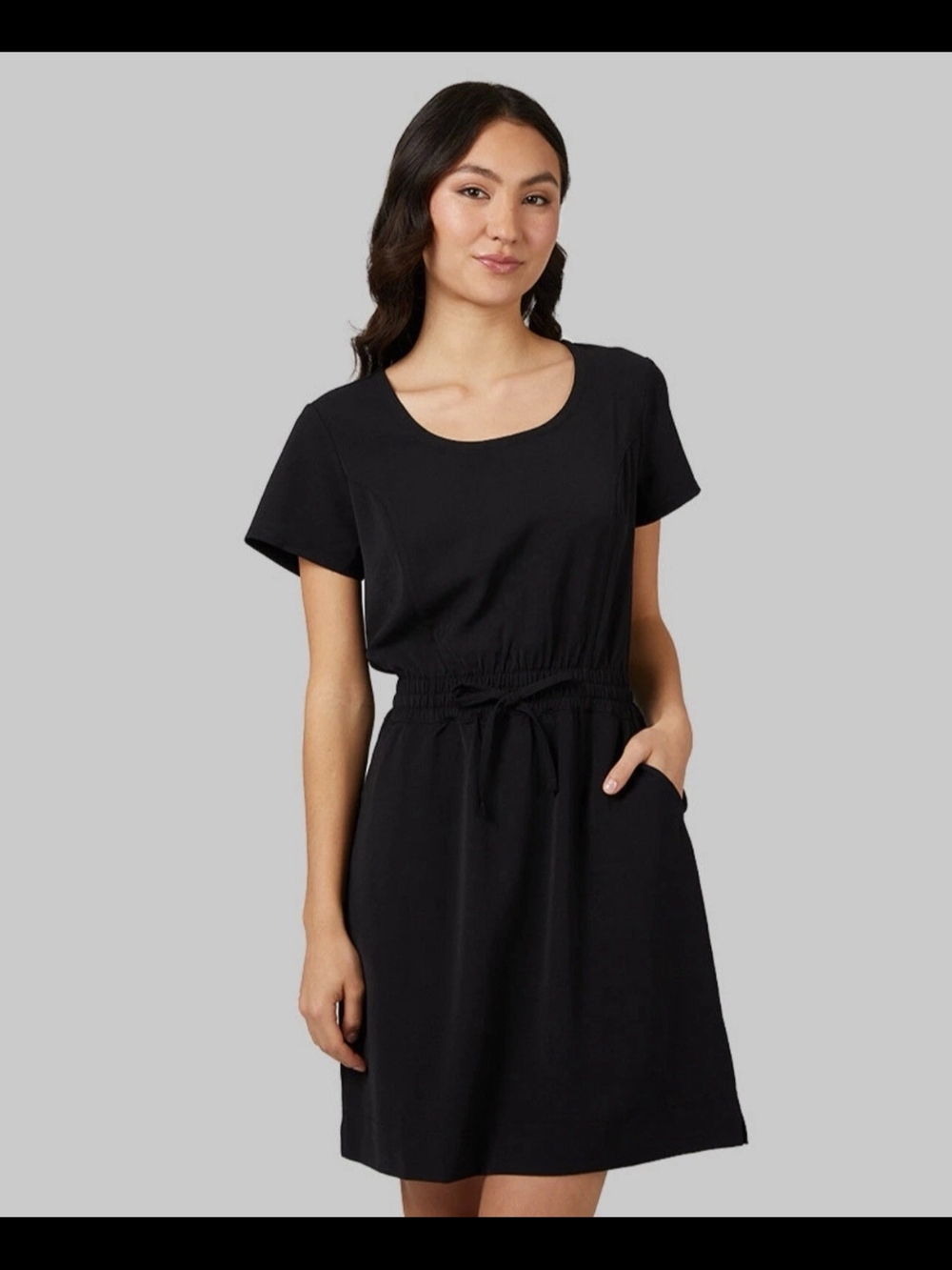 32 Degrees Black Short-Sleeve Drawstring-Waist Mini Dress